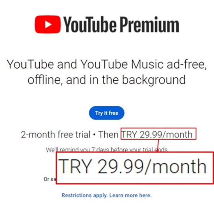 YouTube Price in Turkey