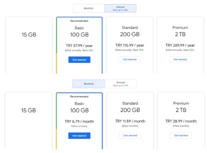 Price of Google One