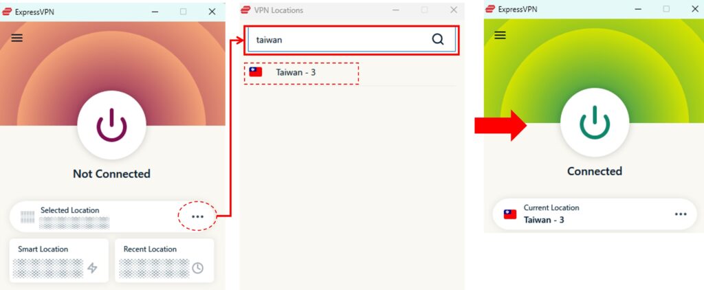 ExpressVPN connected to Taiwan