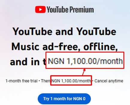 YouTube Premium Price in Nigeria