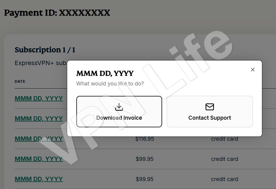 ExpressVPN退款:超过30天后只显示“Download Invoice”和“Contact Support”